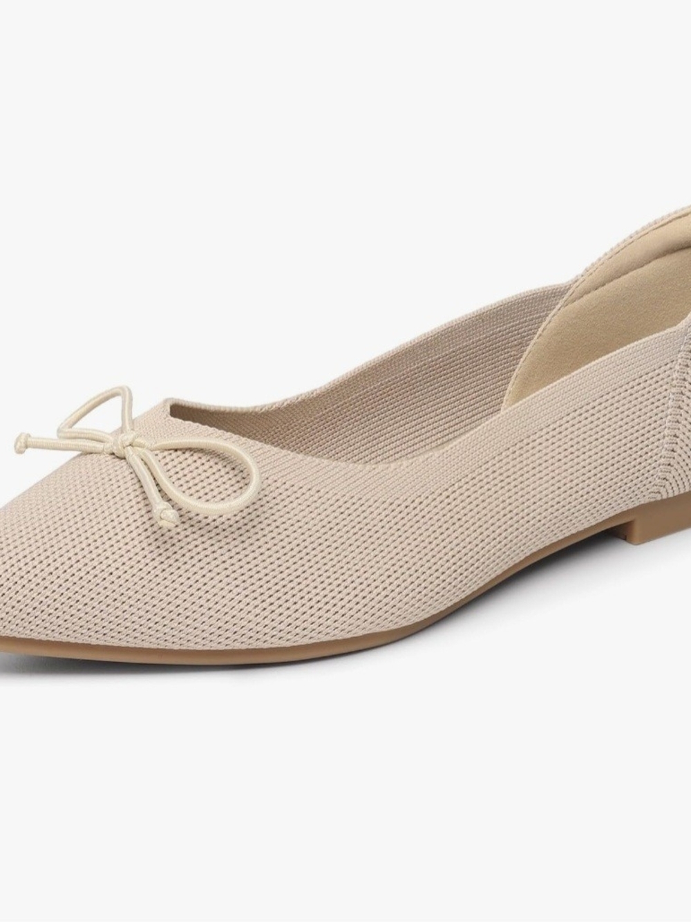 Ankis Pointed Knit Ballet Flats with Bow in Beige - Picture 2 of 5